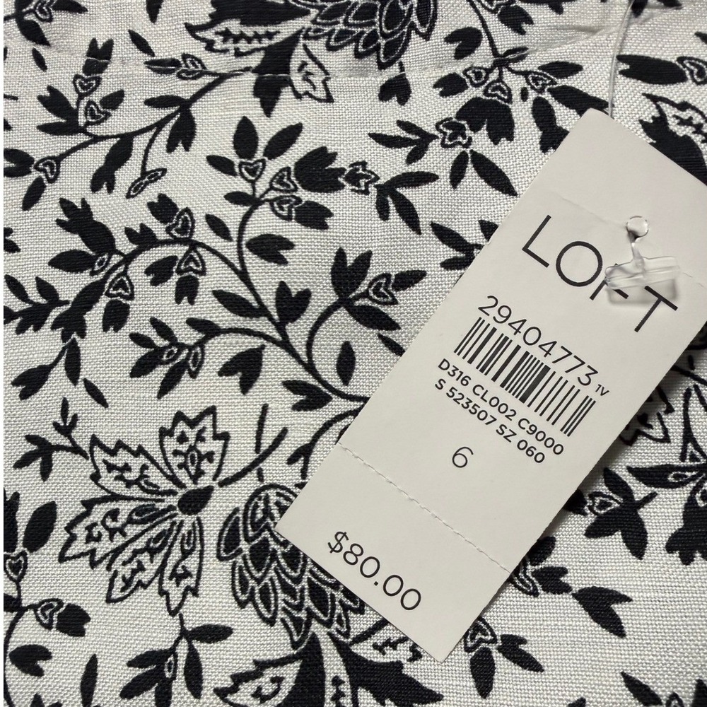 LOFT Black White Floral Print Puff Sleeve Knee Length Dress Size Medium - Picture 10 of 13